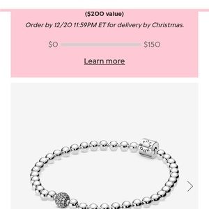 PANDORA Beaded Bracelet CZ Sterling Silver 6.7 inches.